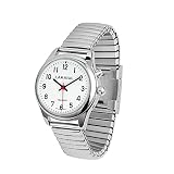 LAKXIUL El reloj parlante inglés puede reproducir la hora, fecha, mes, puede configurar tres alarmas, caja plateada con correa de expansión de acero inoxidable de longitud ajustable plateada