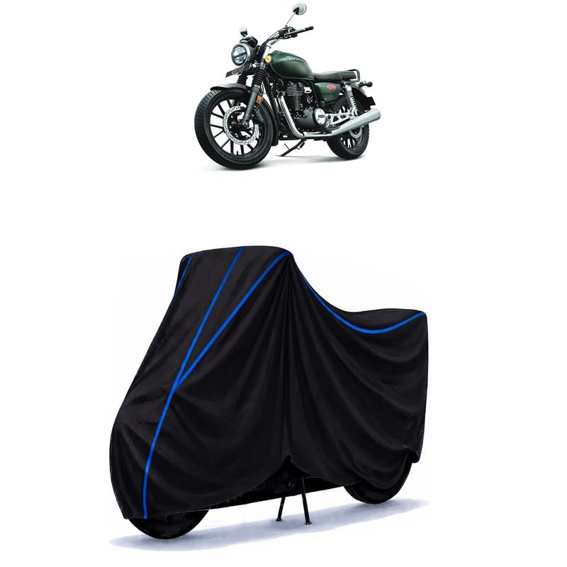 Image of CB350 DLX Pro Chrome Bike Cover Water Resistant Universal Motorcycle Rain | Heavy Duty UV Protection, Dust, Scratch Indoor Outdoor All Weather with Black Blue Piping Elastic