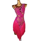 Vestido de competición de baile latino para mujer, con borlas, cha, tango, disfraz profesional de salón de baile, Rosa Roja, S