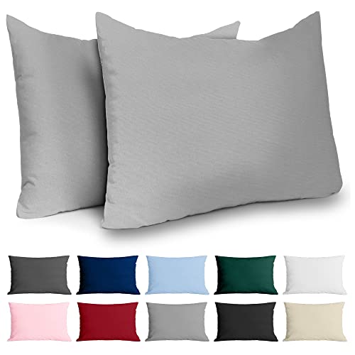 Funda de Almohada 40x70 Algodón Reforzado (Pack de 2) - Gris Claro - Tela Apretada de 57 Hilos/cm² - Funda Almohada 40 x 70 - Certificación Oeko Tex - Dreamzie