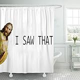 Das Habe ich gesehen - Duschvorhang Anti-Schimmel Textil Waschbar, Lustiger Stil - Duschvorhänge mit 12 Duschvorhangringen für Badezimmer Badewanne Wasserdicht Badvorhang - 200X220CM