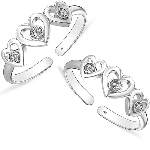 Image of TRUESILVER ACPL 925 Sterling Silver Toe Rings for Women | BIS Hallmarked Classic, Ruby Red & Cubic Zirconia Stone Toe Ring