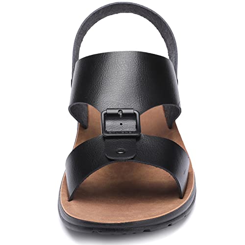Etlieren Mens Sandals Leather Comfort Open Toe Back Strap Slide Sandals Fashion Dress Non-Slip Shoes Black&Brown 43 #TOP2