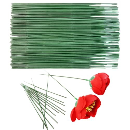 GAQWOK Green Floral Stems - 100pcs Plastic Flower Rods for Bouquets and Arrangements Ideal for Crafts and Florists (30CM /12in)