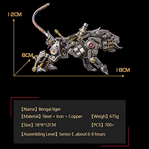 Puzzle 3D metalu, model tygrysa bengalskiego, zestaw samodzielnego montażu, mechaniczne zwierzę, puzzle steampunk, metalowy model, ozdoba biurko
