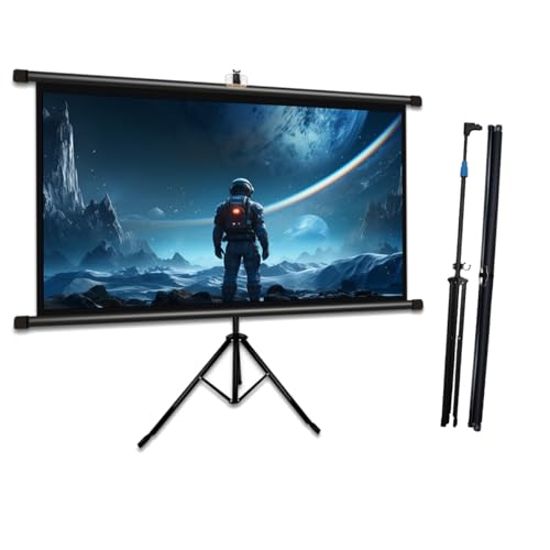 Schermo di proiezione Pieghevole da 60 72 4:3 16:9 con treppiede, Altezza Regolabile, Antipiega, schermi cinematografici Portatili per Interni ed Esterni (72 Pollici (16:9))
