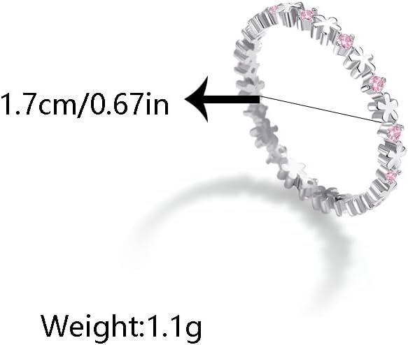 Kokoma Pink Rhinestone Small Flower Ring for Women S925 Sterling Silver Thin Finger Band Sweet Petals Floral Christmas Promise Stacking Rings Jewelry - Image 6