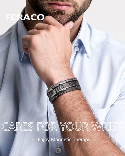 Image of Feraco Copper Magnetic Bracelets for Men,Pure Copper Jewelry Gift | 3X Strength Neodymium 57 Magnets,Powerful 3500 Gauss,Adjustable Length