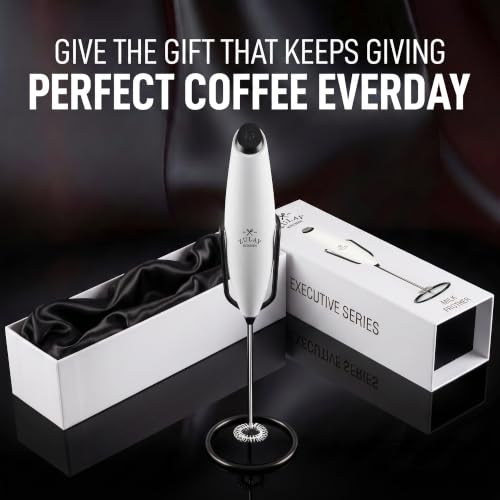Image of Zulay Kitchen Powerful Milk Frother Wand With Duracell Batteries - Ultra Fast Handheld Drink Mixer - Electric Whisk Foam Maker for Coffee, Lattes, Cappuccino & Matcha - Z1 Motor - Exec White & Black