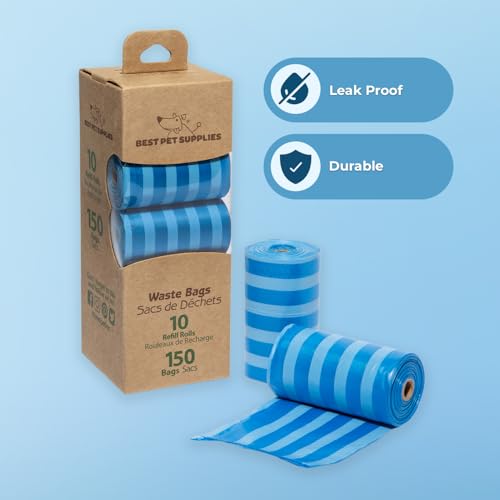 Image of Best Pet Supplies Dog Poop Bags, Rip-Resistant and Doggie Waste Bag Refills with d2w Controlled-Life Plastic Technology - Pack of 150, Blue Strips (Scented)