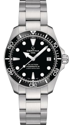 Certina, DS Action Diver 38 mm Powermatic 80, Acero Inoxidable, Swiss Automatic, Reloj, Negro, Acero Inoxidable, (C0488071105100)