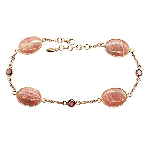 Bracelet argent 925 rhodochrosite grenat femme chaîne 21,6 cm