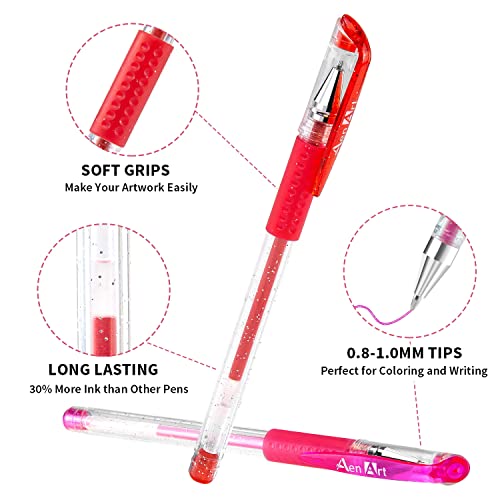 Aen Art Glitter Gel Pens, 100 Color Glitter Pen Set for Making Cards, 30% More Ink Neon Glitter Gel Marker for Adult Coloring Books, Journaling Crafting Doodling Drawing