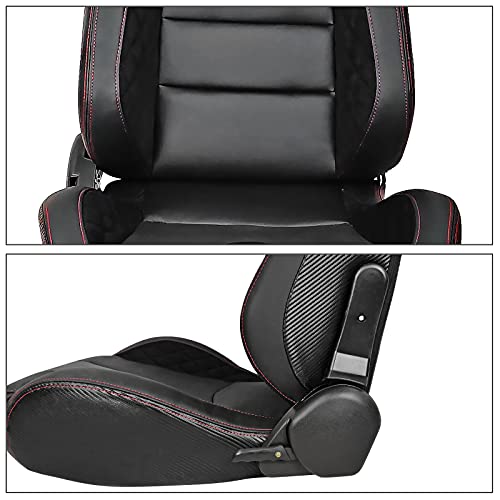 Ikon Motorsports, Universal Racing Seats Pair With Dual Sliders, Black Pu & Carbon Leather&Suede Reclinable Left Right #TOP3