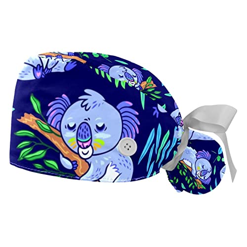 Chapeaux bouffants Forêt de Koalas JDEZ : lot de 2 casquettes de travail ajustables mixtes