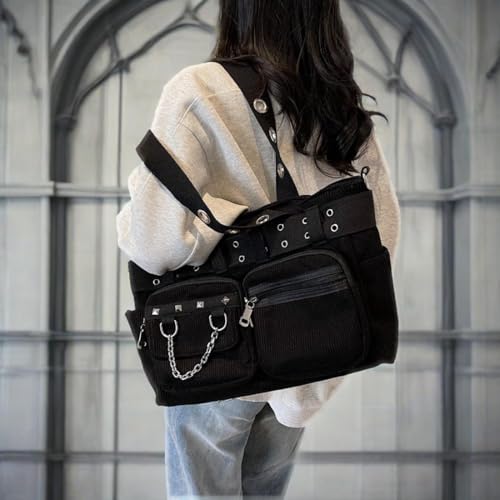 Tote Bag for Women, Corduroy Gothic Purse Goth Bag with Zipper for College, Work, Travel, Gym2
