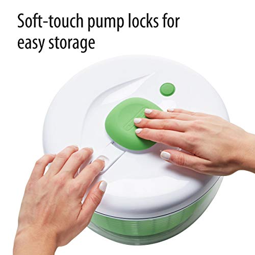 Farberware Easy to use pro Pump Spinner with Bowl, Colander and Built in draining System for Fresh, Crisp, Clean Salad and Produce, Large 6.6 Quart, Green