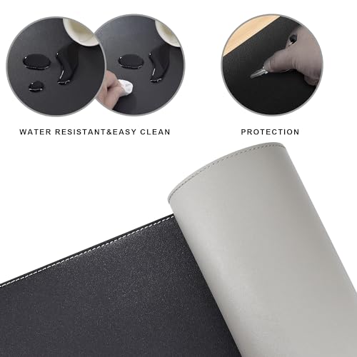 Image of Chihein L-Shaped Desk Pad, Corner Desk Mat (41.3 inch+ 41.3 inch) x 12.99 inch, Computer Office Mouse pad Writing Table Pad for Home Office - Black /Gray