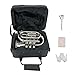 Conboxus Pocket Trumpet Brass Bb Flat Trumpet Portable with 7C Mouthpiece,Hard Case,Cleaning Kit,Strap,Gloves for Beginners,Christmas Birthday Gift. (sliver)