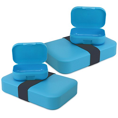 com-four® 4x Lunch-Box für unterwegs - Brotdose in verschiedenen Größen - Vorratsdosen für Essen, Snacks, Obst, Gemüse (04 Stück - Mix blau Set 1)
