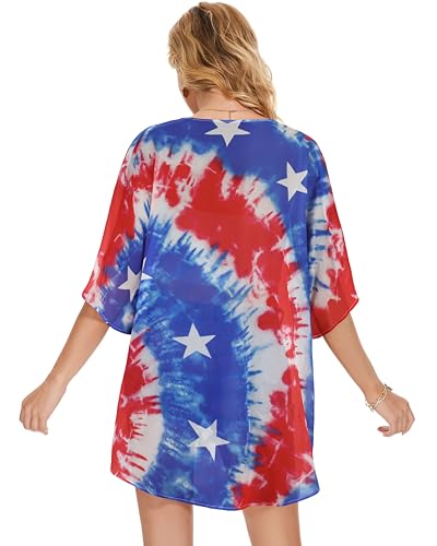 Image of Women's Floral Print Puff Sleeve Kimono Cardigan Loose Cover Up Casual Blouse Tops 2026