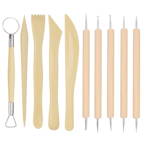 HSYTEK 10 Stück Modelliermasse Werkzeug,Töpferzubehör,Ton Werkzeug Set,Ton Werkzeug für das Tonmodellieren, Basteln, Tonmodelle,Schnitzen, Formen und Detailarbeit eignen