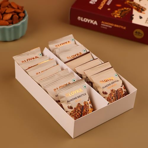 Image of LOYKA Almond Brittle Assorted Choco Box - 14 Pcs X 2 | Premium Chocolate Gift Hamper | Choco & Nut Dryfruit | Roasted California Almonds (40%, Dark Choco & Salted Caramel | Any-Time Snack, 450 Gram)