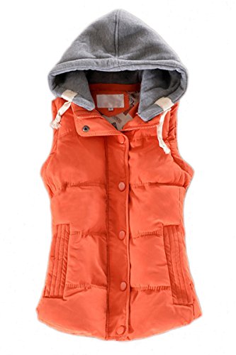 YMING Womens Quilted Vest Sleeveless Slim Vest Winter Puffer Vest Orange L