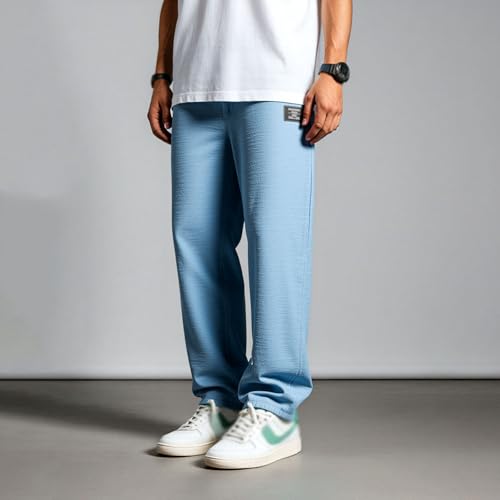 Mokaloha Mens Pants - Pacificozy Men's Casual Hemp Embroidered Logo Drawstring Loose Elastic Waist Pocket Trousers3