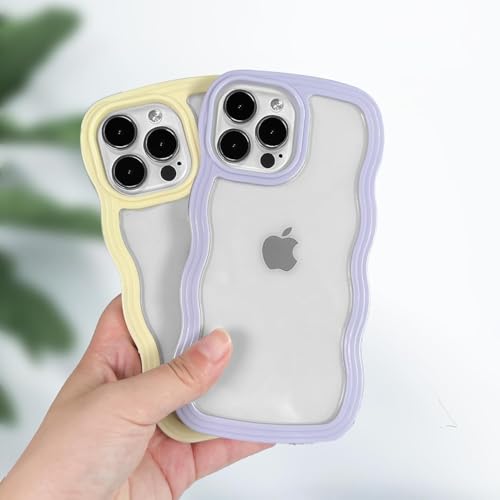 Image of GoldKart iPhone 13 Pro Max Case Wavy Edge Clear Back Design, Anti-Slip Grip Cute Wave Curly Frame Shape Shockproof Soft TPU & Hard PC Bumper Protective Phone Case Cover for Women Girls - Purple