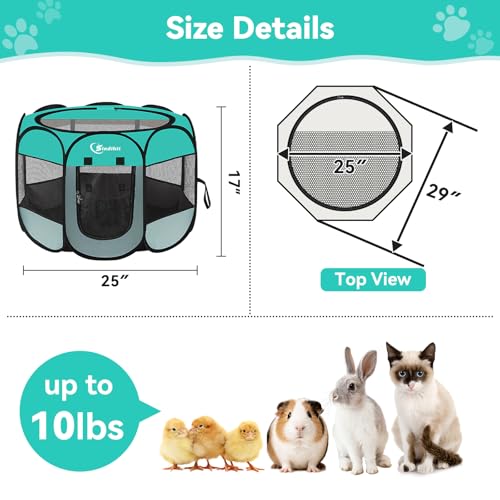 Image of Siedihit Playpen for Small Dog Cat, Dogs Tent Crate Cage Indoor /Outdoor, Portable Pop Up Dog Kennel with Carrying Bag for Rabbits, Removable Top (Green, Small)