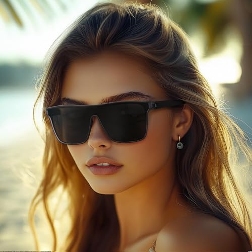 Polarized Sunglasses for Men, Square Overized Fashion Sun Glasses Big Flat Rimless Glasses Shades UV Protection2