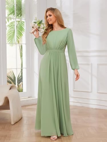 TORYEMY Chiffon Bridesmaid Dresses with Sleeves Long Formal Evening Dresses for Wedding3