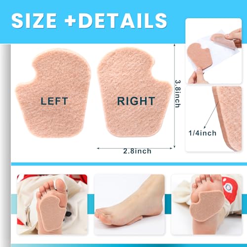 Image of Cutecrop 4 Pairs Dancer Pads for Ball of Feet, 1 /4 inch Felt Sesamoiditis Pads | Thick Self Adhesive Metatarsal pad, Forefoot Cushion, Callus Sesamoiditis Pain Relief for Men Women Dancing and Daily Wear