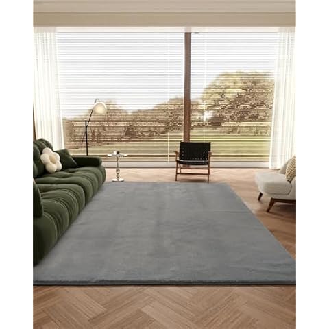 Rehert Luxury Gray Fluffy Rug, 4x6 Fluffy Shaggy Soft Faux Rabbit Fur Rug, Faux Fur Rug for Living Room, Washable Rug for Bedroom Cover