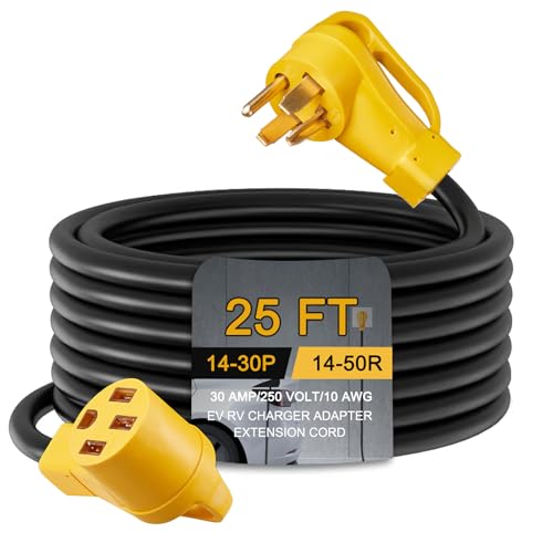 Toptozl 25ft EV Charger Adapter Cord Compatible with NEMA 14-30P to 14-50R 30 Amp 4 Prong Dryer Male to 50 Amp 4 Prong EV RV Female for Level 2 or Telsa Charging RV Camper ETL Listed