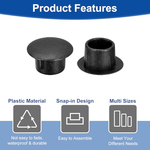 Image of uxcell 500Pcs Screw Hole Plugs, 8mm(5 /16 inch) Dia Plastic Round Button Plugs Snap in Locking Hole Covers Flush Type Caps for Furniture Cabinet, Black