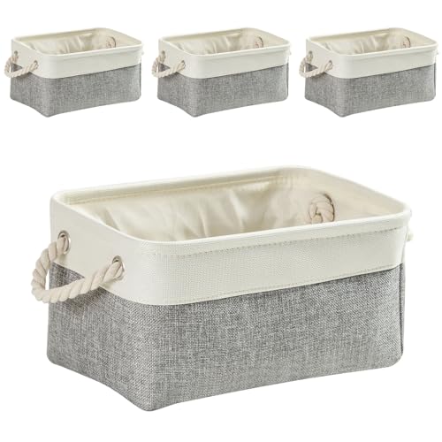 Mangata Small Storage Box set of 4, Foldable Fabric Storage Baskets with Handles for Cupboards Wardrobe, Shelves, Clothes