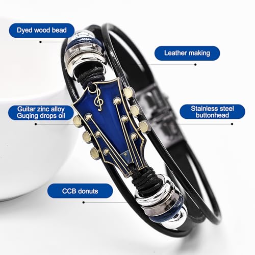 Retro Guitar Leather Bracelet for Man Women Unique Bead Braided Handmade Ethnic Tribal Cuff Multi-Layer Cords Wrap Music Shape Punk Rock Jewelry Gifts Wristband - Image 4