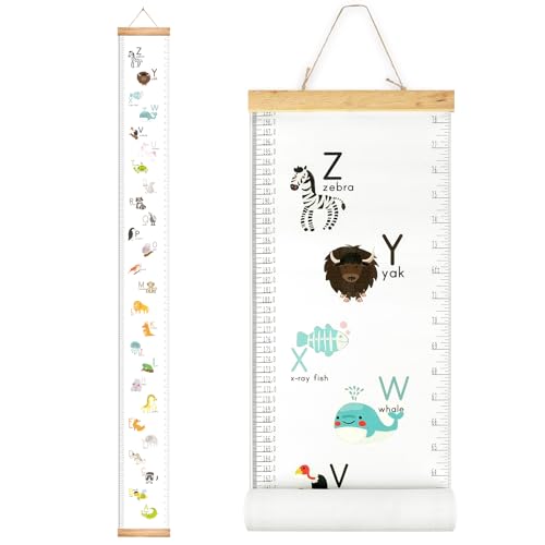 Image of Mibote Baby Growth Height Chart Handing Ruler Wall Decor for Kids, Canvas Removable Height Growth Chart 79" x 7.9" (Letters)