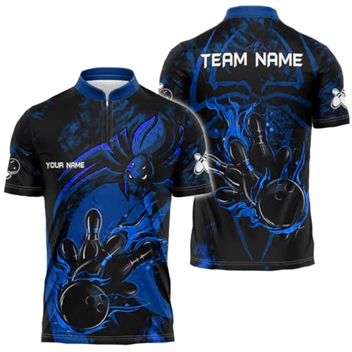 Spider Bowling Custom Bowling Uniforms, Men Quarter Zip Bowling Team Jerseys, Bowling Shirts Unisex, Mens Bowling Shirts, Custom Bowling Jersey Gift for Bowler Black3