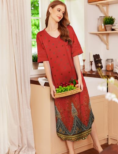 Image of Ekouaer Long Nightgown, Womens V Neck Loungewear Oversized Sleepwear Loose Sleep Dress S-4XL