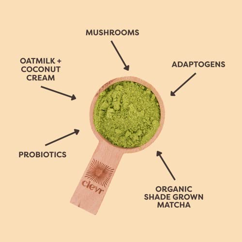Clevr Blends Organic Matcha Green Tea Latte, Instant Ceremonial Grade Matcha, Superfood Powder Blend with Oat Milk, Lions Mane, Reishi Mushroom, Coconut Cream, Ashwagandha, Serve Hot or Iced, 12 oz - Image 4