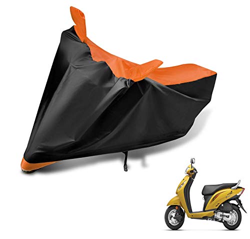 Image of Auto Hub Scooty Cover Compatible with Activa i with Mirror Pocket, Dustproof, Heat Resistant, Triple Stitched, Activa i Scooty Cover- Black, Orange