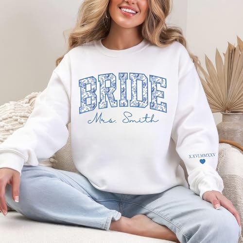 Custom Embroidered Mrs Sweatshirt, Wife shirts, Future Mrs Hoodie, Bride Sweatshirts, Personalized Gifts for Wedding Engagement, Bachelorette Party Gift Style 12