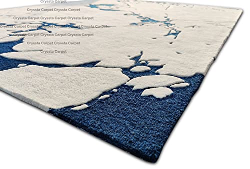 Image of Cracks Carpet for Living Room Size 6x8 Feet (180x240 cm) Color Ivory Blue