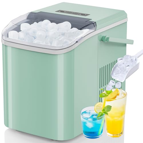 Image of DUMOS Countertop Ice Maker with Handle, 26lbs /24H Portable Ice Machine | 9 Bullet Cubes Ready in 6 Mins, Self-Cleaning, Quiet Compact for Home, Kitchen, RV, Camping, Bright Green