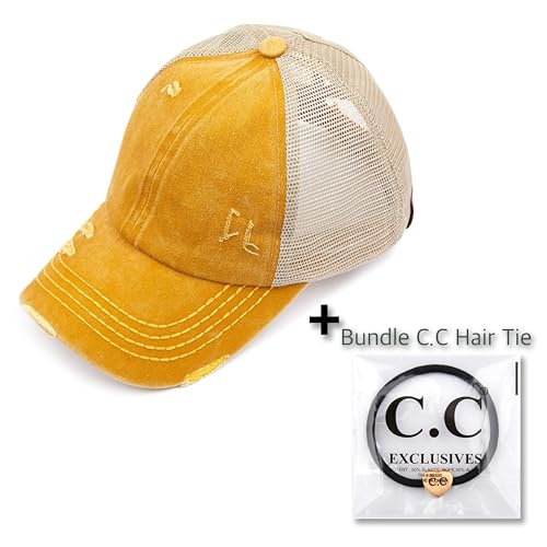 Image of C.C Exclusives Hatsandscarf Washed Distressed Cotton Denim Ponytail Hat Adjustable Baseball Cap (BT-13)