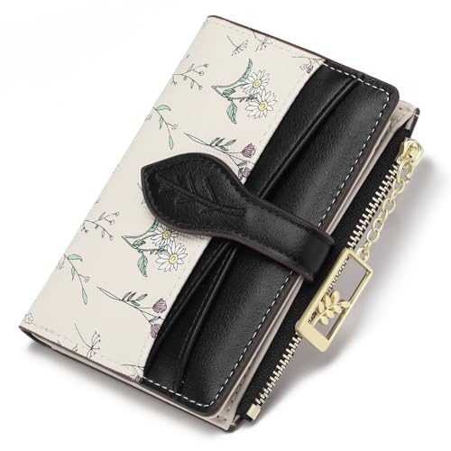 Image of GAEKEAO Small Wallets for Women RFID Blocking Bifold Floral Vegan Leather Wallet Card Holder with Zipper Pocket ID Window