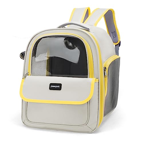 PETCUTE Cat Backpack Carrier,Foldable Pet Carrier Backpack for Cats Small Dogs Puppy with Soft Fleece Mat and Built-in Safety Belt,Transparent Spacious Cat Carrier Rucksack with Great Ventilation